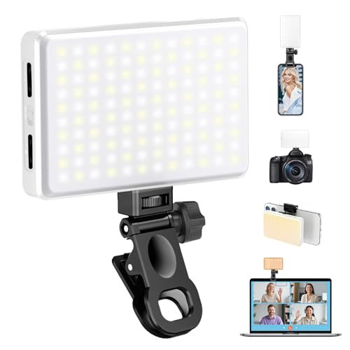 168 LED Portable Selfie Light Video Conference Light with Front & Back Clip, Rechargeable 3 Light Modes for Phone, iPhone, Android, iPad, Camera, Laptop, Makeup, Tiktok, Vlog(White) | Amazon (US)
