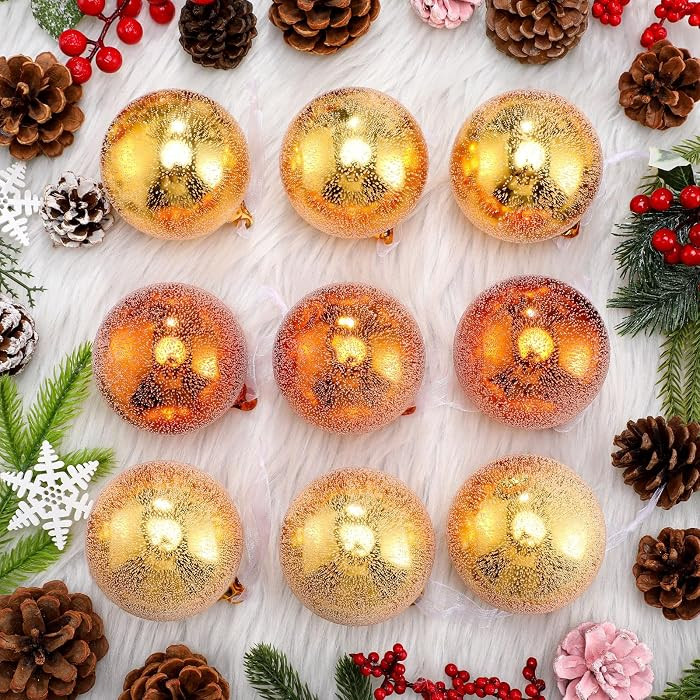 FoldTier 9pcs 3" Colorful Glass Ball Christmas Tree Ornament, Bronze | Amazon (US)