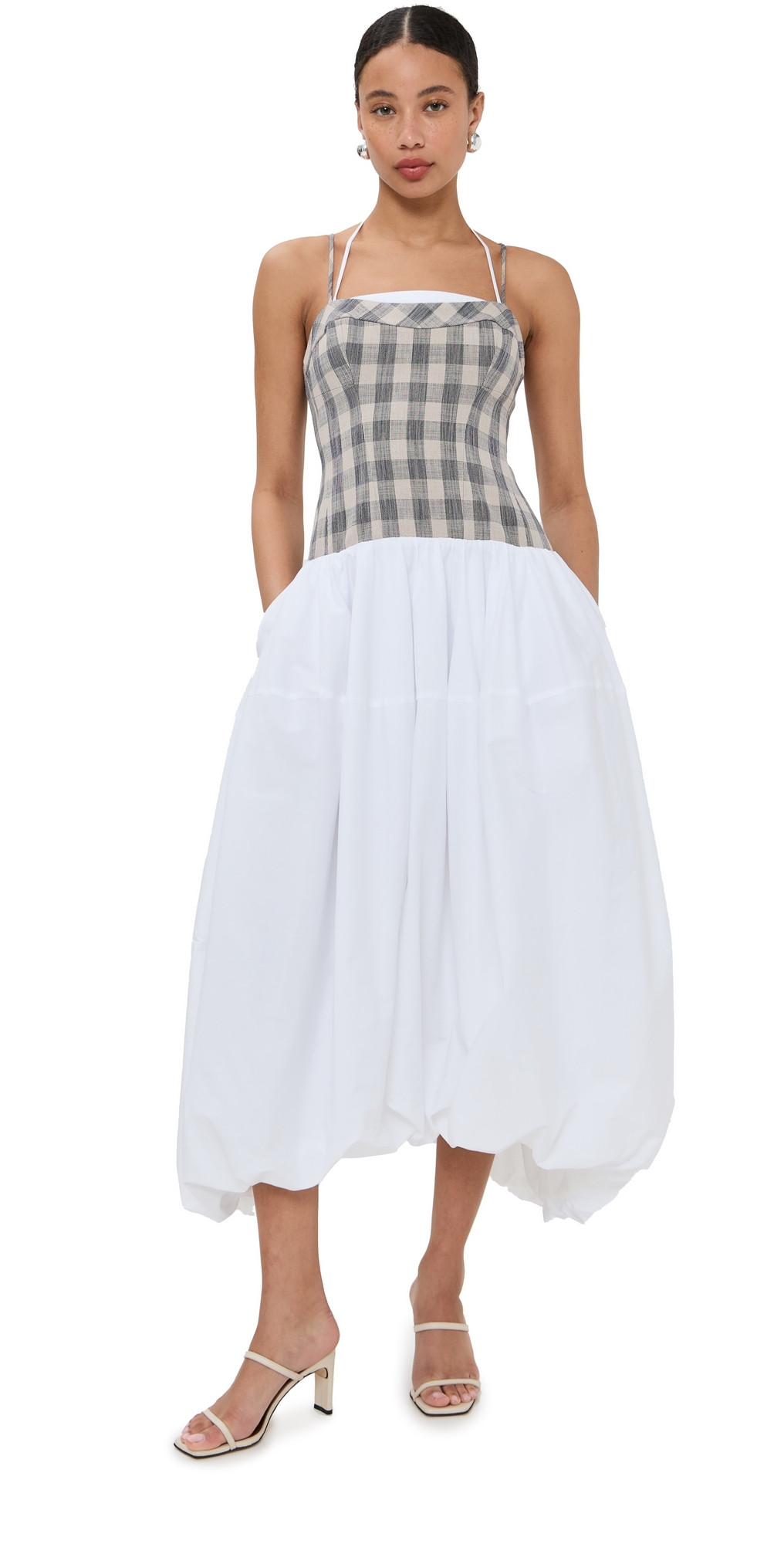 SIMKHAI Pfeiffer Bustier Midi Dress Midnight Gingham 14 | Shopbop