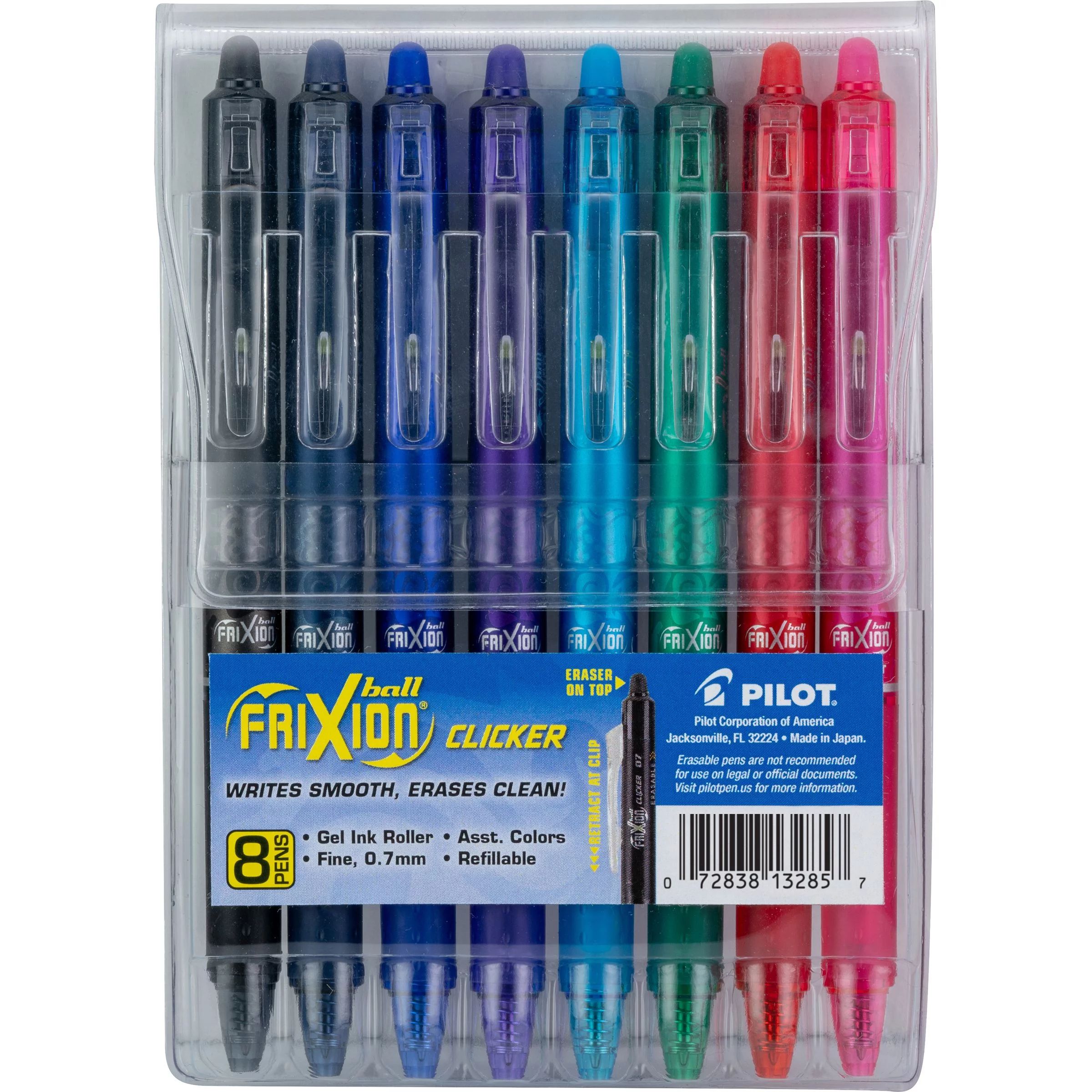 Pilot Frixion Clicker Erasable Gel Ink Pens, Fine Point, Assorted Colors, 8 Pack Pouch | Walmart (US)