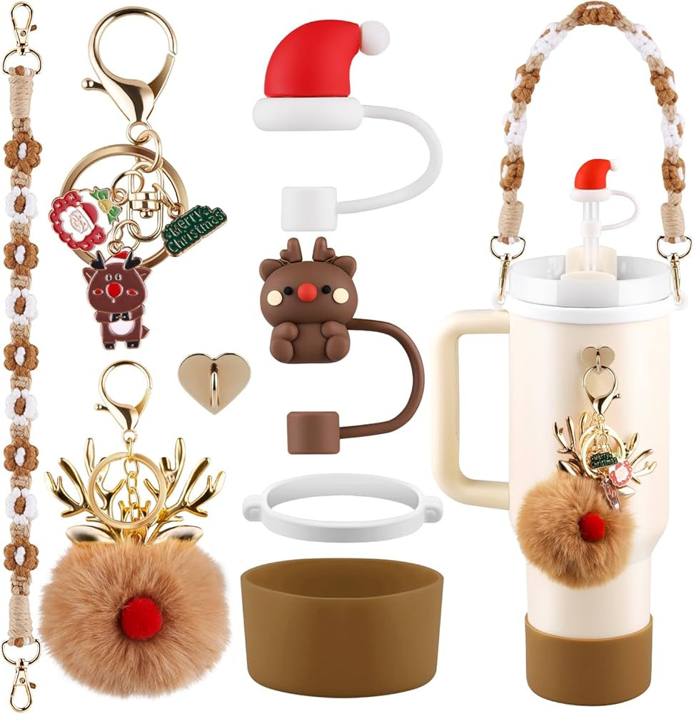 Christmas Stanley Cup Accessories Set Water Bottle Handle Strap, Siliocne Stanley Cup Boot, Chris... | Amazon (US)
