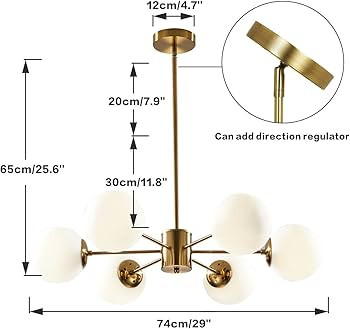 KCO Lighting 6-Light Globe Sputnik Chandelier Milk Glass Modern Gold Chandelier Light Fixture Mid... | Amazon (US)