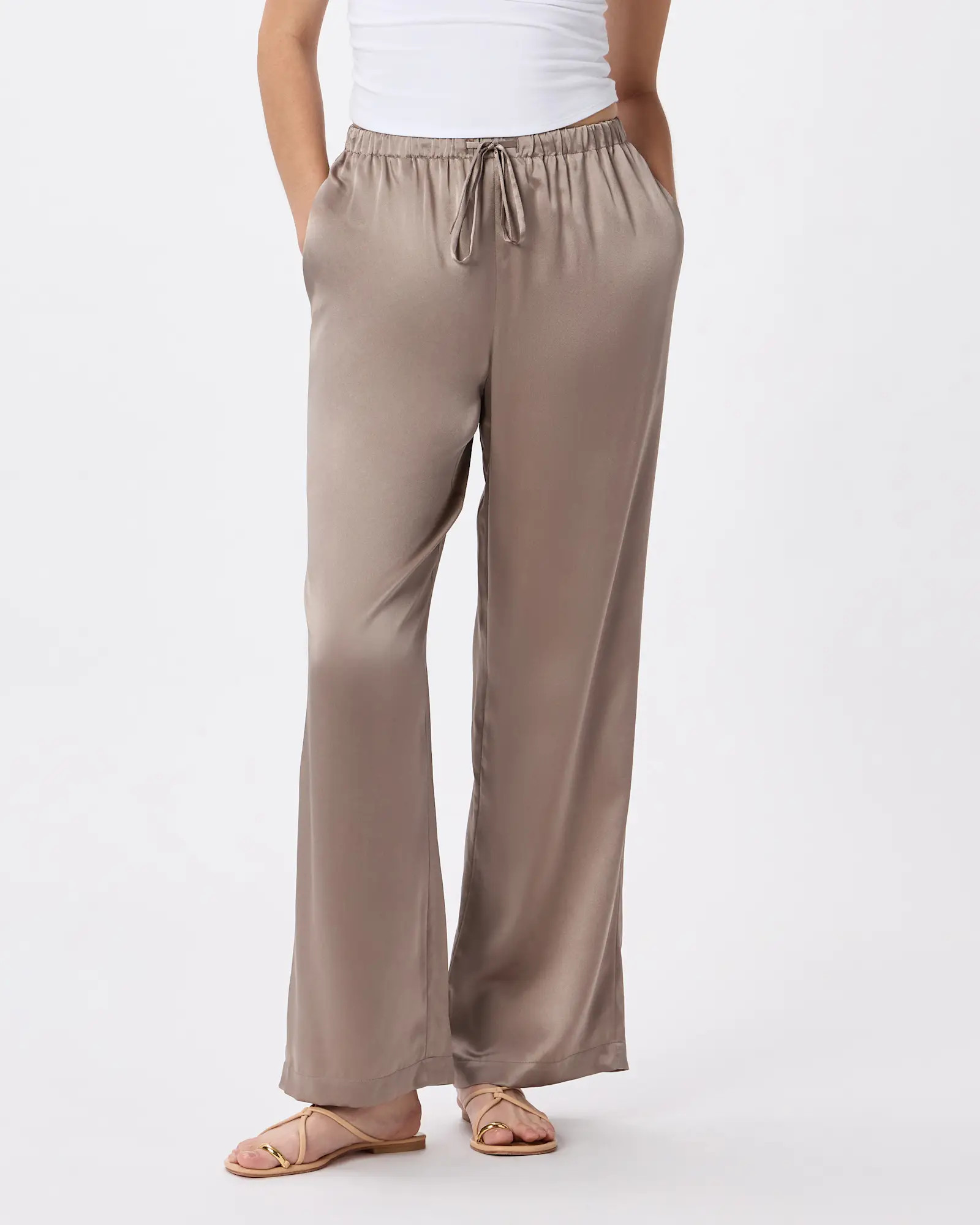 100% Washable Silk Drawstring Wide Leg Pants in Morel Grey | Quince