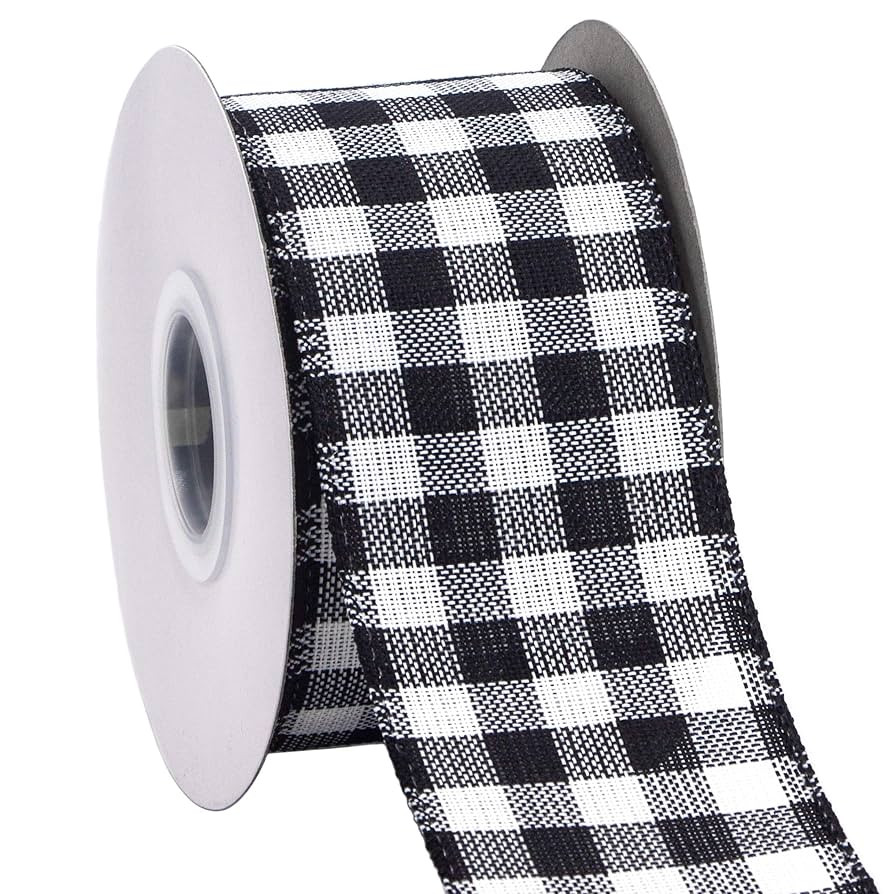 Ribbli Black and White Wired Ribbon, Buffalo Plaid Ribbon 2-1/2 Inch x Continuous 10 Yard,Burlap ... | Amazon (US)