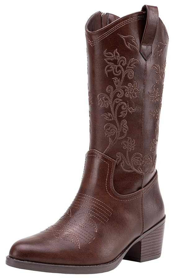 Vepose 9803 Cowboy Boots Women, Cowgirl Embroided Western Pull on Pointed Toe Mid-Calf Chunky Hee... | Amazon (US)