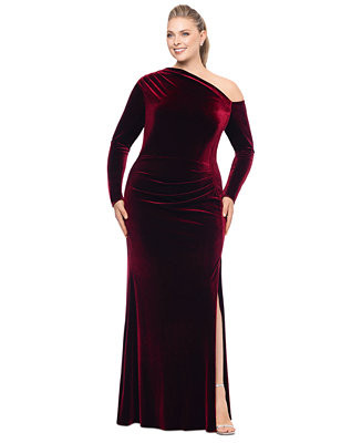Betsy & Adam Plus Size Cold-Shoulder Velvet Gown - Macy's | Macy's
