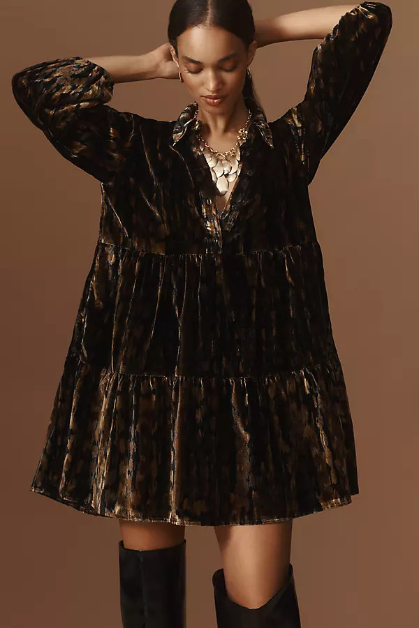 The Bettina Tiered Shirt Dress by Maeve: Mini Velvet Edition | Anthropologie (US)