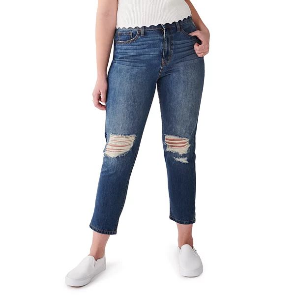 Juniors' SO® High-Rise Curvy Mom Destructed Jeans | Kohl's