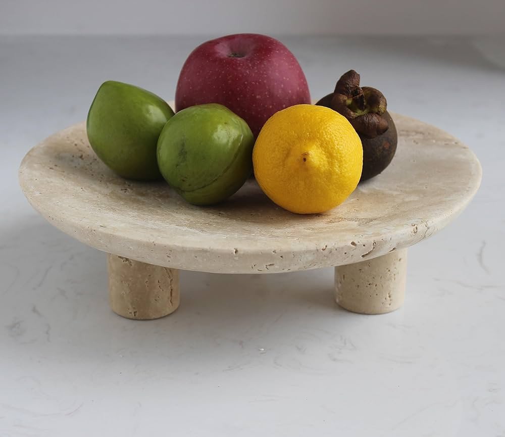 Handmade Travertine Fruit Bowl for Kitchen Counter 10", Large Decorative Bowl for Home Decor, Mod... | Amazon (US)