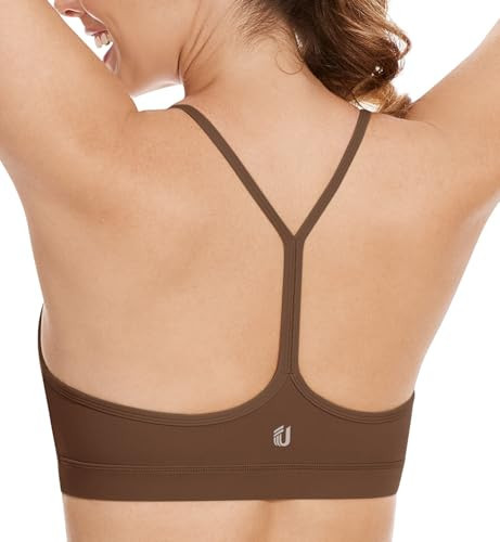 UEU Y Racerback Yoga Bra for Women, Workout Gym Active Running Bras with Removable Pad Tops, Dark Coffee XS | Amazon (US)