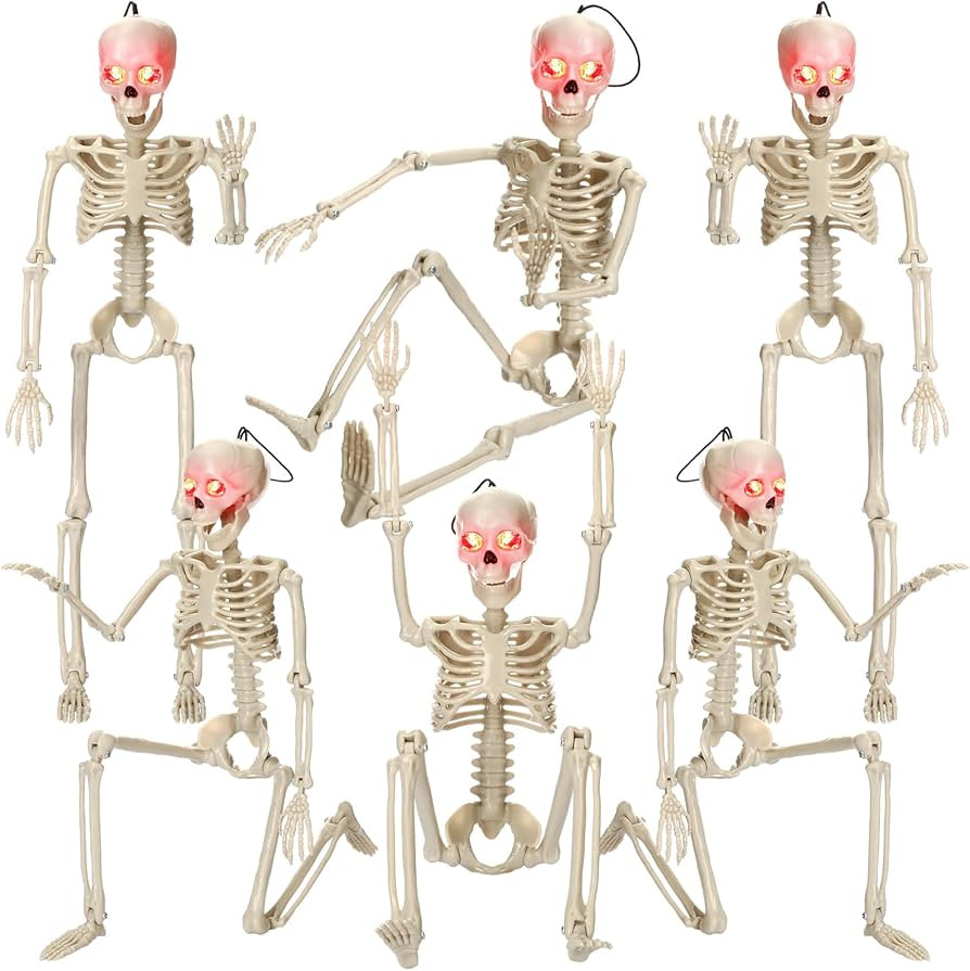 10pcs Halloween Skeleton Full Body Posable 16" Small Size Skeleton with LED Glowing Eyes Creepy S... | Amazon (US)