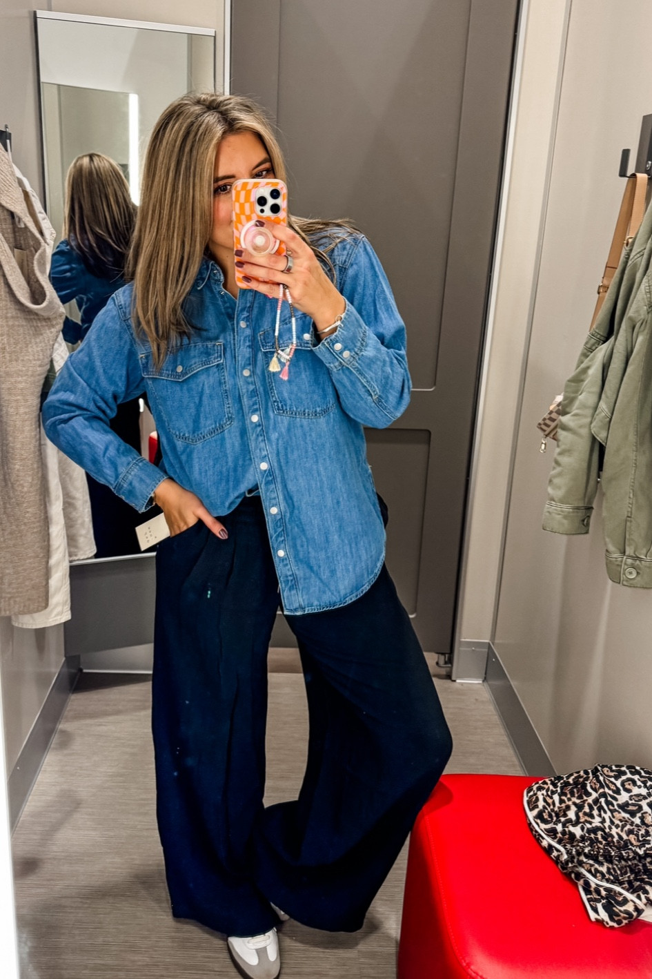 New Target try on! Size 8 size medium new Target arrivals. Fall outfits.
Denim top runs large. In my true size medium. Wide leg black pants in size medium (tts)
@target @targetstyle #target #targetstyle 

#LTKFindsUnder100 #LTKFindsUnder50