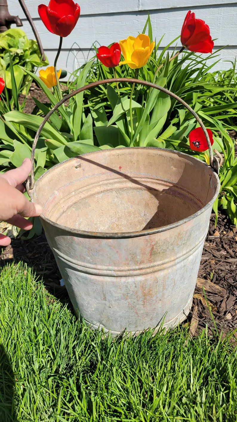 Vintage Galvanized Planter Bucket Pail Barn Farm Decor 10 Quart LEAKS - Etsy | Etsy (Global)