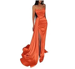 Fanciest Women's Beaded Mermaid Prom Dresses 2024 Satin Ball Gown Long Formal Evening Gowns with ... | Amazon (US)