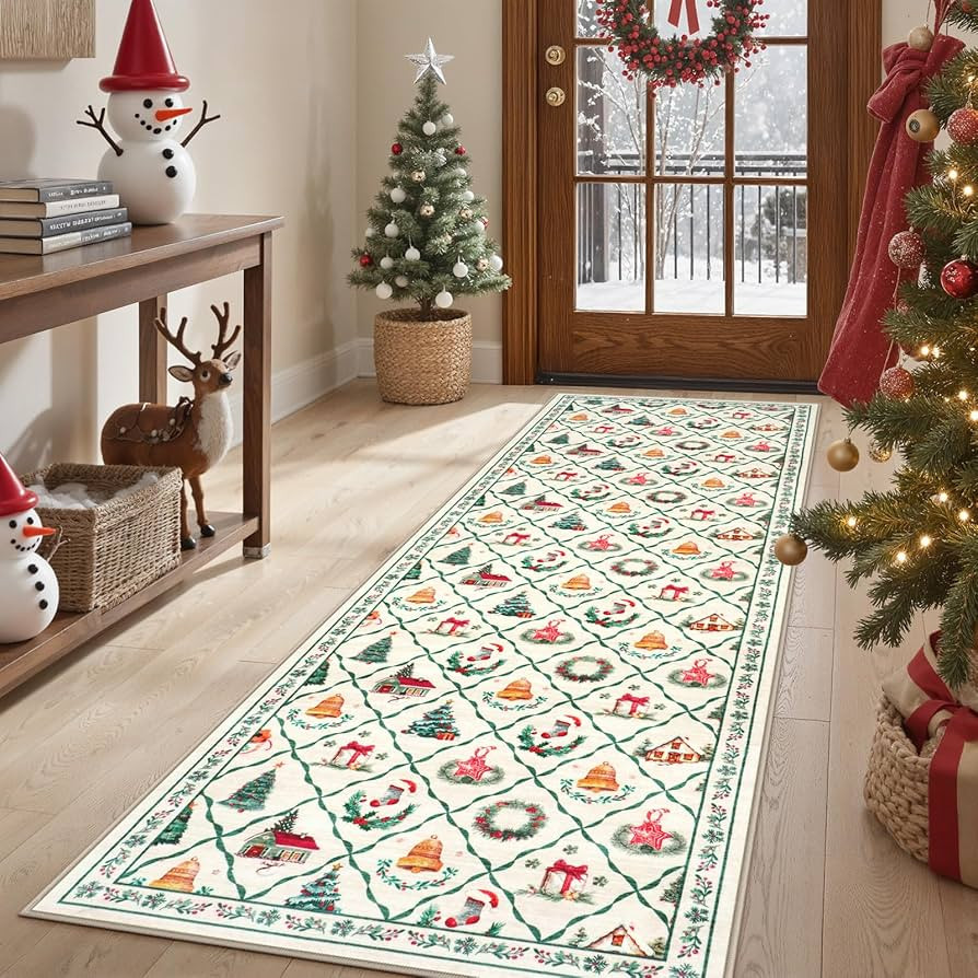 LIVEBOX Beige Christmas Runner Rug 2x6 - Soft Washable Xmas Tree Kitchen Rug Runner, Low-Pile Neu... | Amazon (US)