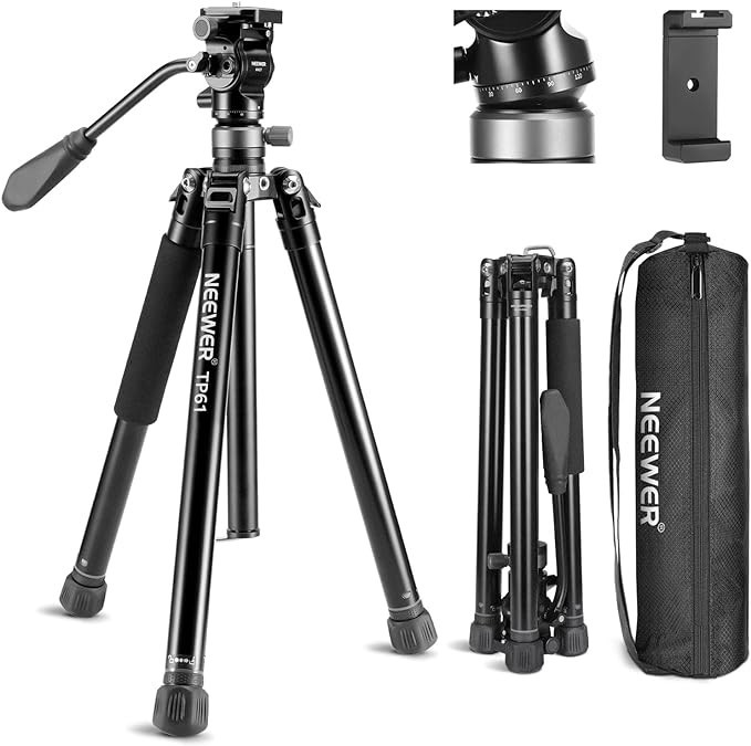 NEEWER 61.4" Video Travel Tripod with +/-10° Leveling Base Fluid Head (⌀37mm), Compact Metal C... | Amazon (US)