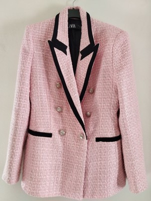 100% Authentic ZARA Baby Pink Structured Blazer With Contrasting Piping Size: S  | eBay | eBay UK