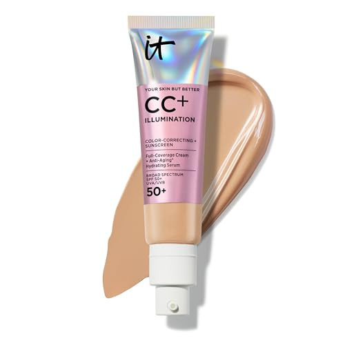 IT Cosmetics CC+ Cream Illumination (Neutral Tan) - Radiant Full Coverage Foundation With SPF 50+, Color Corrector & Hydrating Anti-Aging Serum, Hydrolyzed Collagen + Peptides - 1.08 fl oz | Amazon (US)
