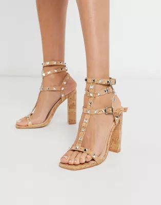 Public Desire Finally studded heeled sandal in cork | ASOS (Global)