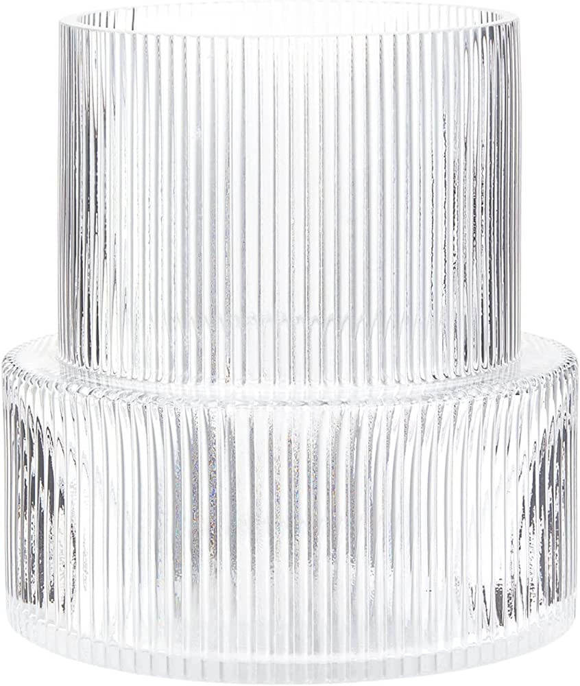 YANWE1 Clear Glass Vase, Ribbed Vase, Fluted Glass Vase, Flower Vase, Modern Vase for Centerpiece... | Amazon (US)