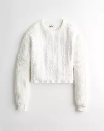 Crop Boyfriend Cable Crewneck Sweater | Hollister UK