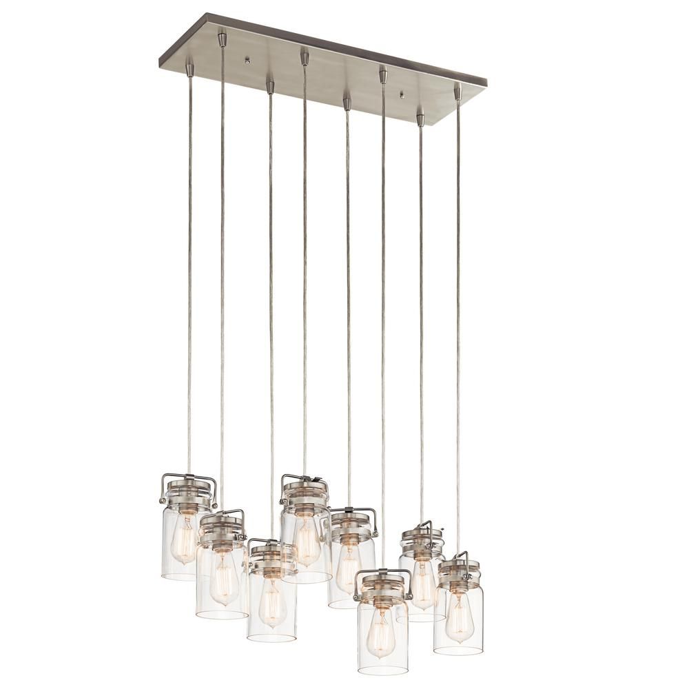 KICHLER Brinley 8-Light Brushed Nickel Linear Chandelier with Clear Glass Shade | The Home Depot
