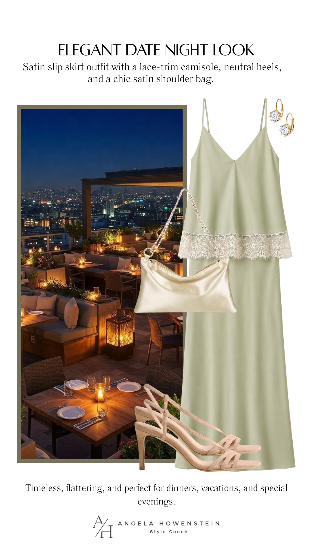 This satin slip skirt and lace-trim camisole make the prettiest date night set. Paired with neutral heels, a satin shoulder bag, and delicate gold jewelry, it’s an elegant look for dinner, vacations, or any special evening out.

👩‍💻 LTK PRO TIPS
❤️ Heart = Support my posts ;-)
🔖 Save = Get sale & restock alerts for the things you love!
📋 Lists = Keep favorites organized (List ideas: Christmas, Birthdays, and Vacations!)
📲 Share = Send lists and products to a friend (or your daughters like me).
💬 Comment = Ask me anything, and I’ll answer. ;-) 

 #LTKgrwm #LTKSeasonal #LTKOver40