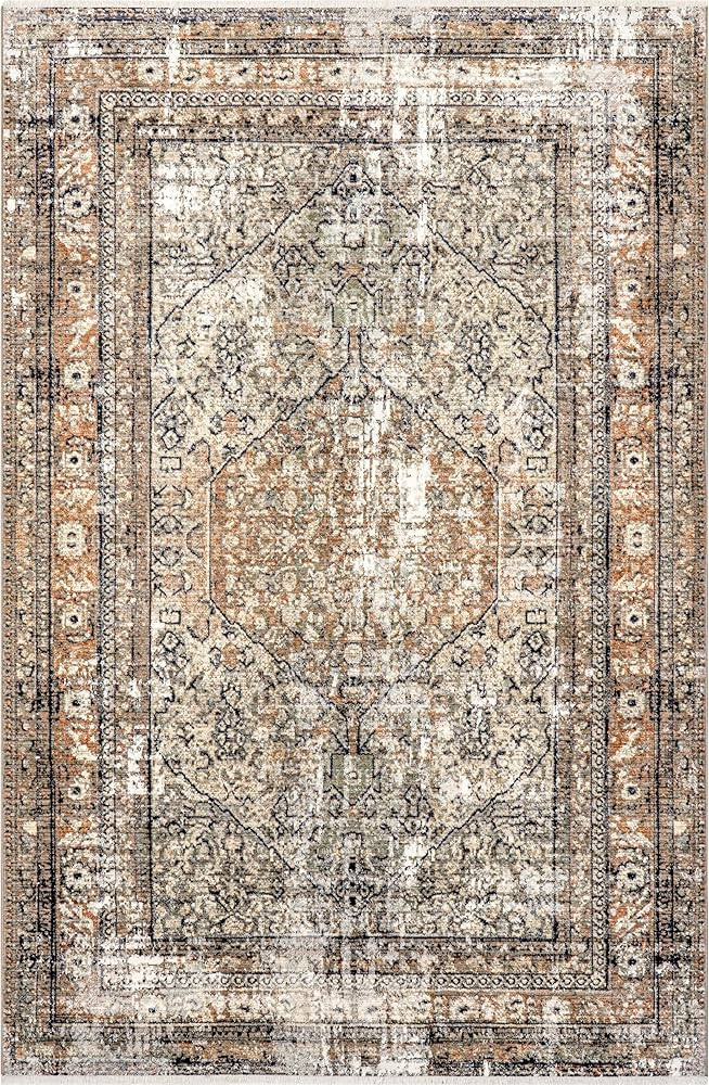 nuLOOM Charvi Distressed Medallion Fringe Area Rug, 8x10, Multi | Amazon (US)
