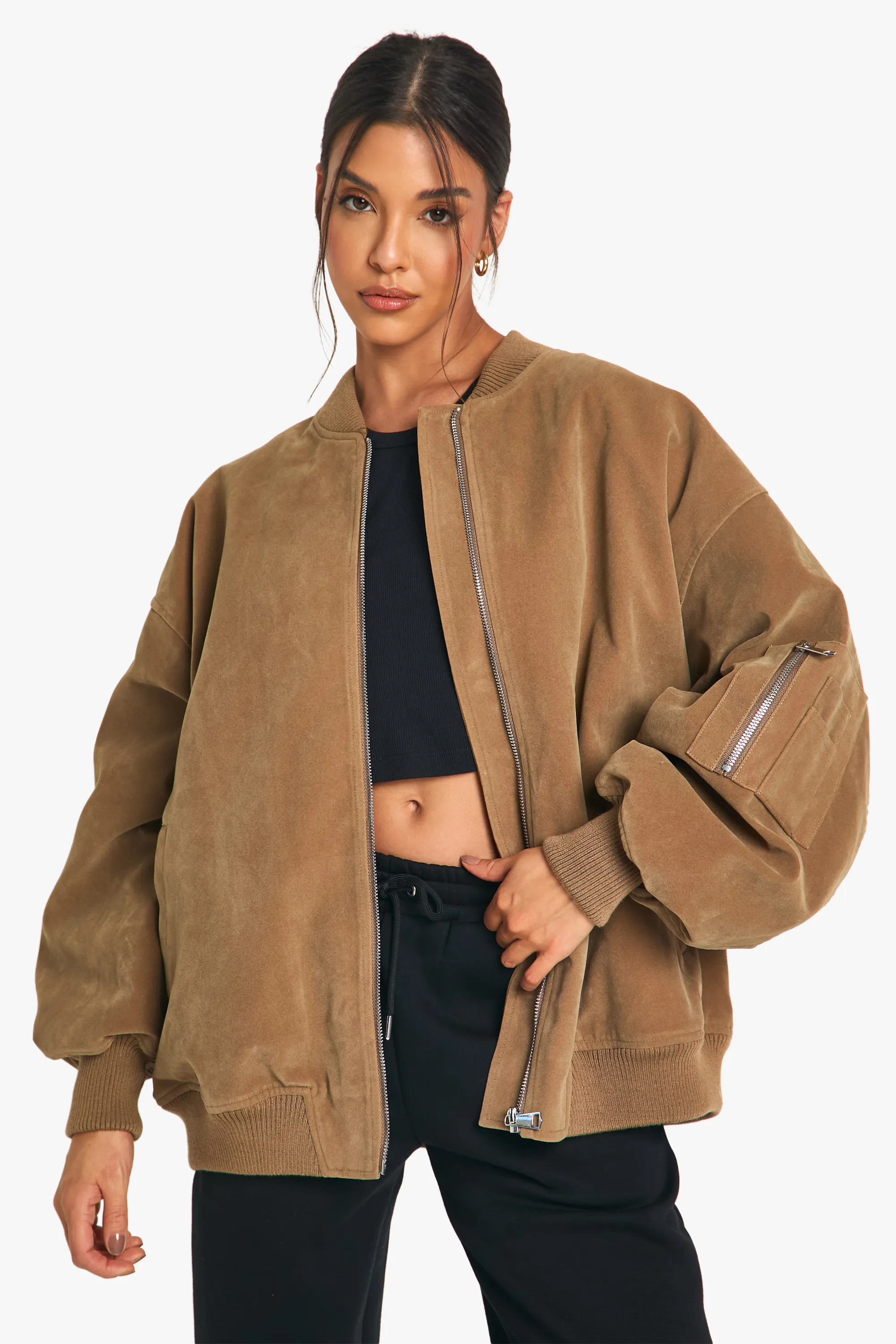 Vintage Suede Look Oversized Bomber Jacket | Boohoo.com (UK & IE)