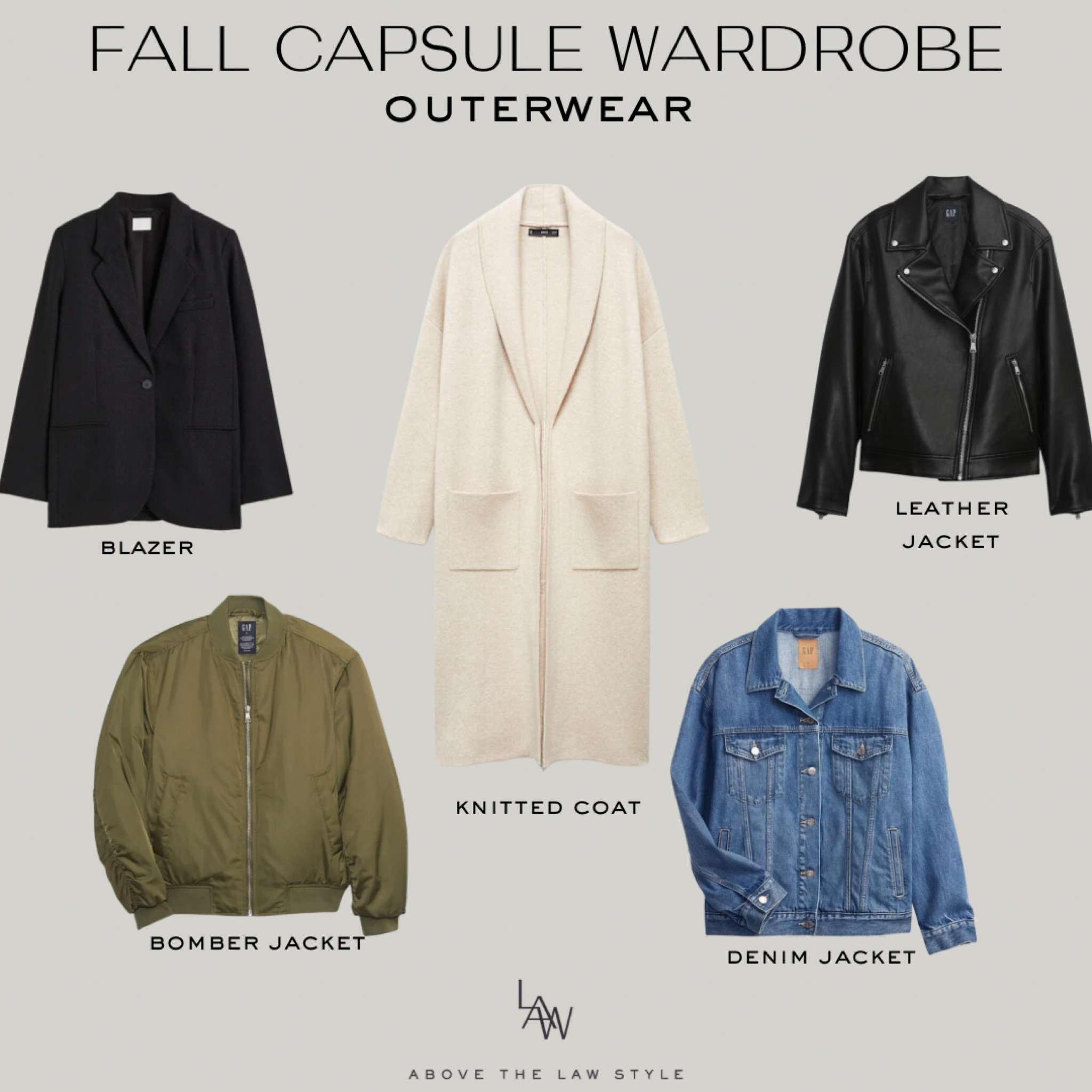 Fall Capsule Wardrobe
•
outerwear, Bomber jacket, leather jacket, knit coat, blazer, denim jacket 

#LTKunder100 #LTKSeasonal #LTKstyletip