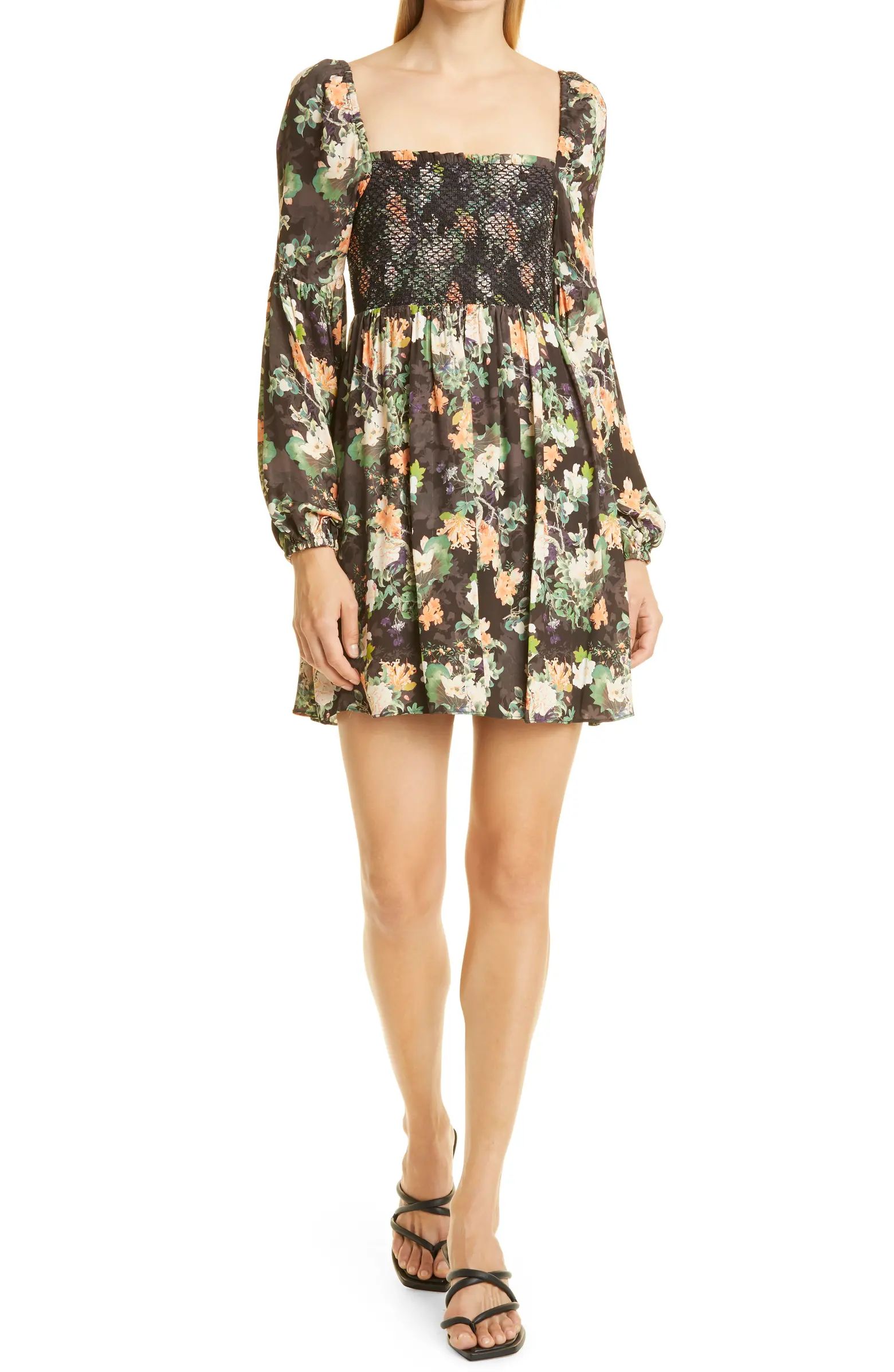 Alice + Olivia Cooper Floral Smocked Bodice Long Sleeve Dress | Nordstrom | Nordstrom