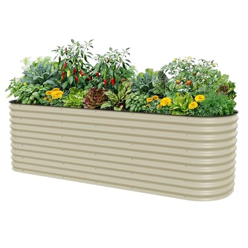 32" Extra Tall Raised Garden Bed Kits, 4 x 8 x 2.7ft Raised Planter Box Outdoor, 2.5 x 9.5 x 2.7ft Deep Root 10 in 1 Modular Metal Raised Beds for Gardening Vegetables Flowers Fruits - Pearl White | Amazon (US)
