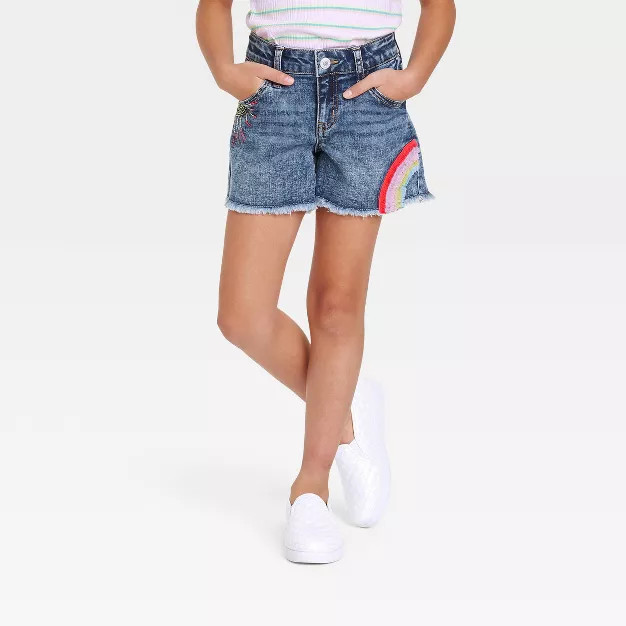 Girls' Rainbow Jean Shorts - Cat & Jack™ Dark Wash | Target