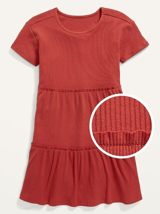 Tiered Rib-Knit Short-Sleeve Dress for Girls | Old Navy (US)