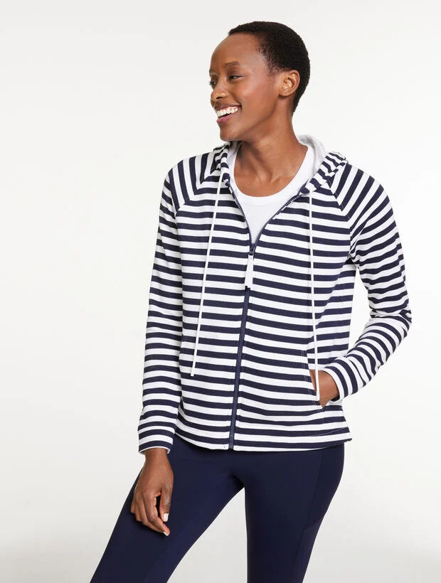 Classic French Terry Hooded Jacket - Stripe | Talbots
