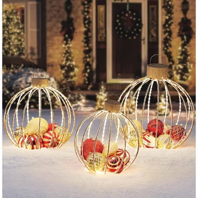 Member's Mark 3-Pc. Pre-Lit Ornament Décor Set (Red/Gold) | Sam's Club