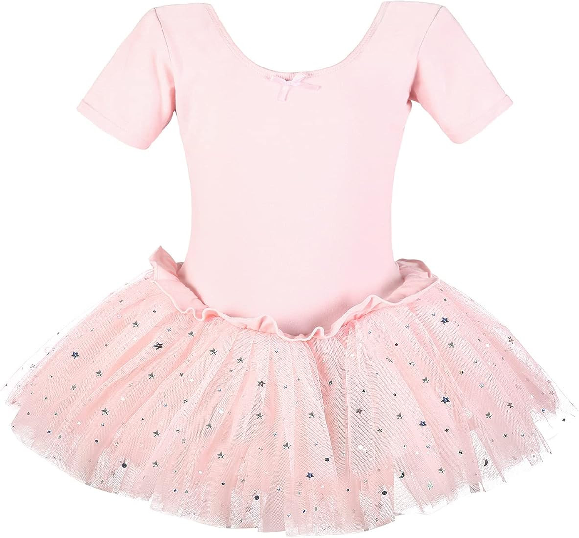 Dancina Girls Skirted Leotard Sparkle Short Sleeve Tutu Ballet Dress Front Lined | Amazon (US)