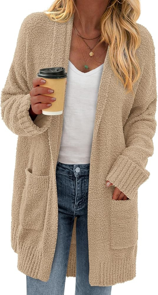 KIRUNDO Cardigan Sweaters for Women 2025 Fall Chunky Fuzzy Knit Open Front Loose Long Sleeve Swea... | Amazon (US)