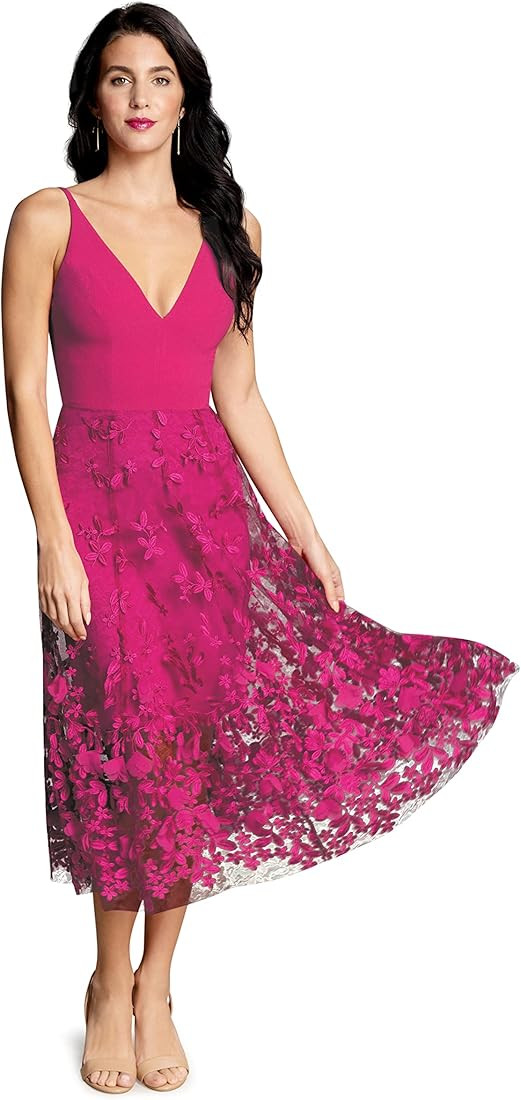 Dress the Population Women's Darleen Sleeveless Plunging Neckline Fit and Flare Midi Dress | Amazon (US)