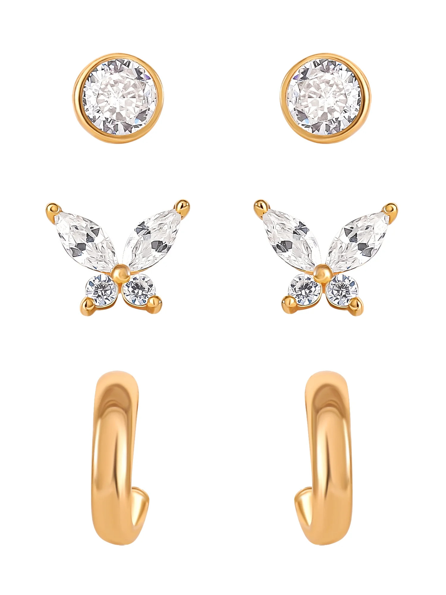 JS Jessica Simpson Women’s Sterling Silver 14KT Gold Plated Earring Set, 3 Pairs | Walmart (US)