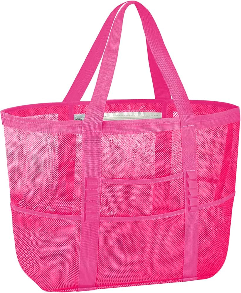BALEINE Large Beach Bag Pool Bags, Mesh Beach Tote for Toys, Towel, flip flops, Pink | Amazon (US)