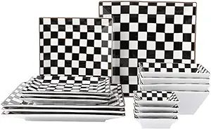Porlien Checker 16-piece Square Dinnerware Set for 4 with Side Dishes | Amazon (US)