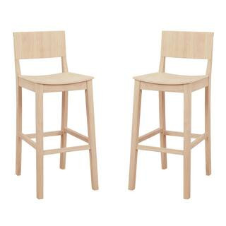 Parker 30 in. Seat Unfinished Low back Wood frame Barstool with wood seat (Set of 2) | The Home Depot