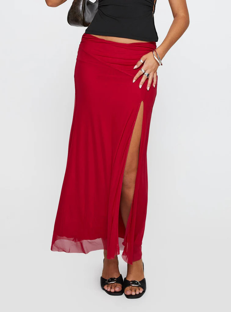 Quancita Mesh Maxi Skirt Red | Princess Polly US