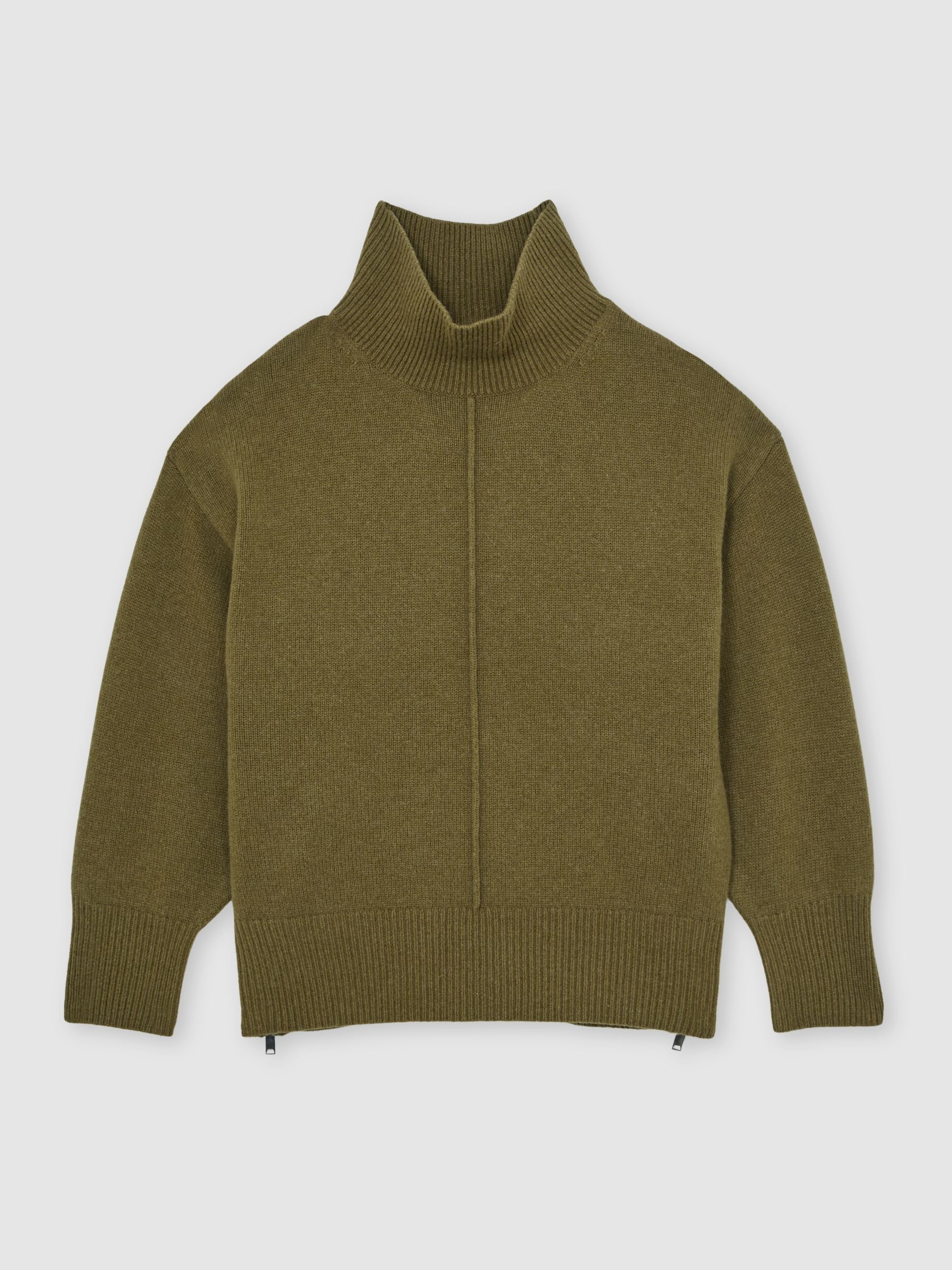 Wool Zip-Detail Funnel-Neck Jumper in Green | Reiss DE