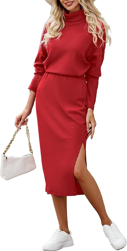 PRETTYGARDEN Women's 2024 Winter 2 Piece Tracksuit Long Sleeve Turtleneck Ribbed Top and Midi Ski... | Amazon (US)