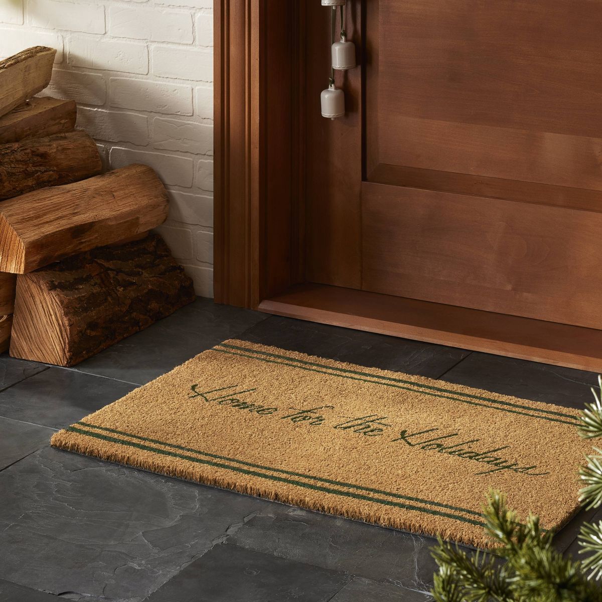 Home for the Holidays Coir Christmas Doormat Tan/Evergreen - Hearth & Hand™ with Magnolia | Target