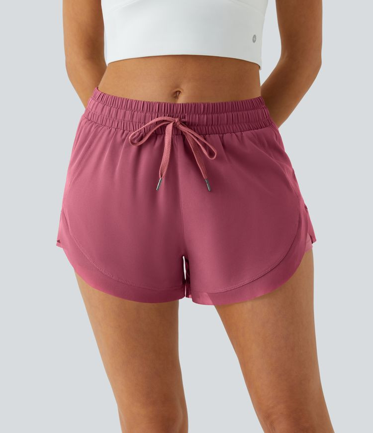 Women’s Mid Rise Drawstring Contrast Mesh 2-in-1 Flowy Running Shorts 3'' - Halara | HALARA