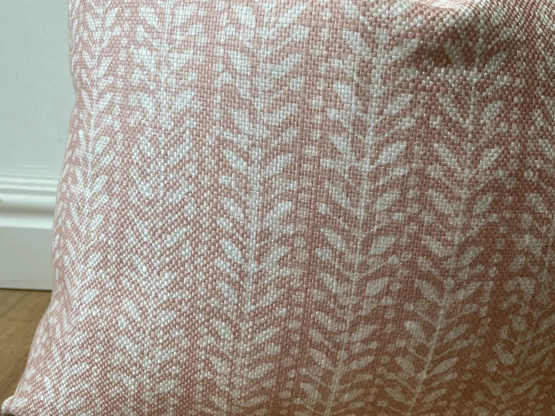 Designer block print vine floral pink clay pillow cover modern farmhouse textured organic-feel av... | Etsy (US)
