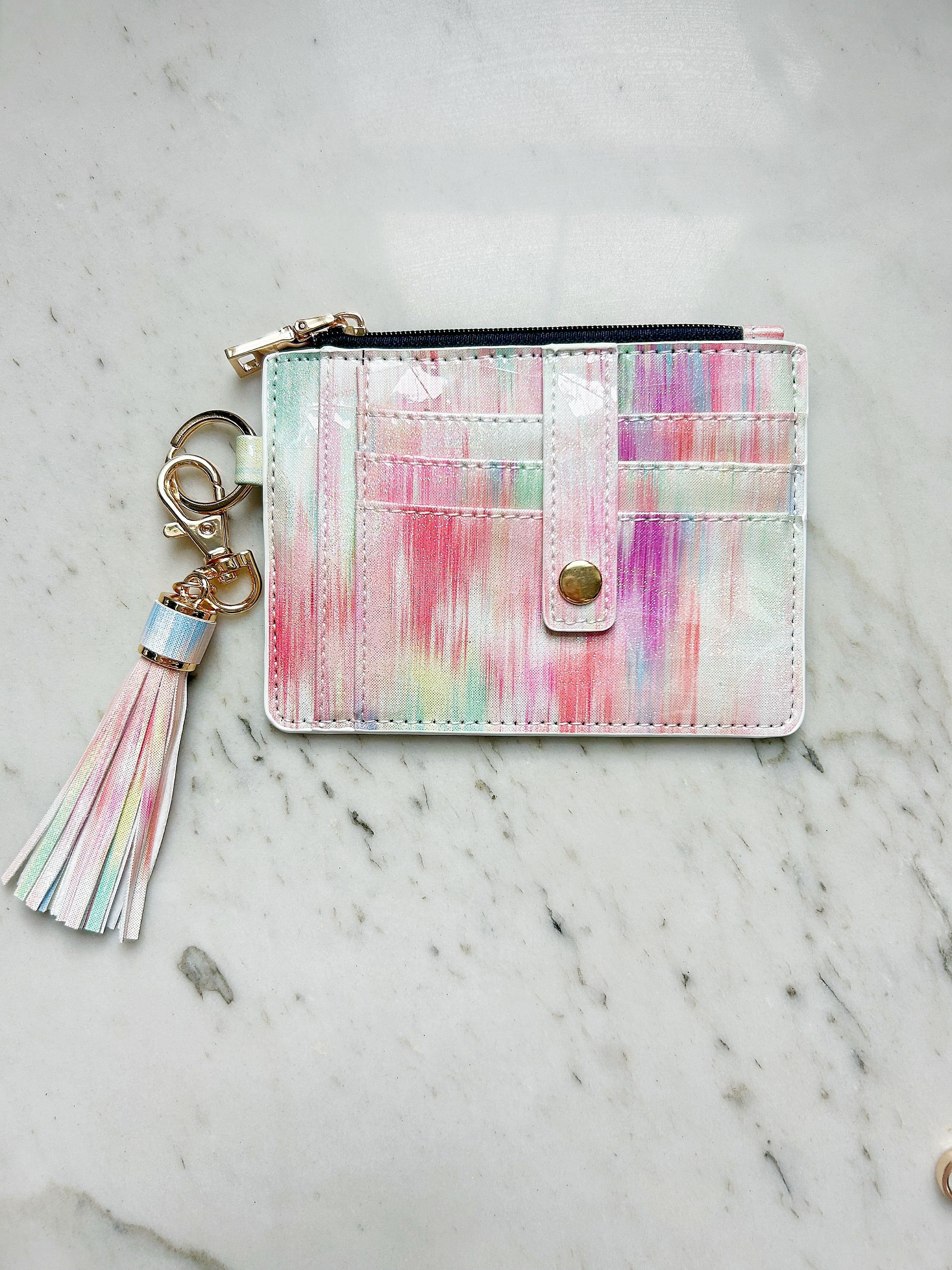 Pink Watercolor Credit Card Holder Wallet Keychain | Lanyard Lovebirds